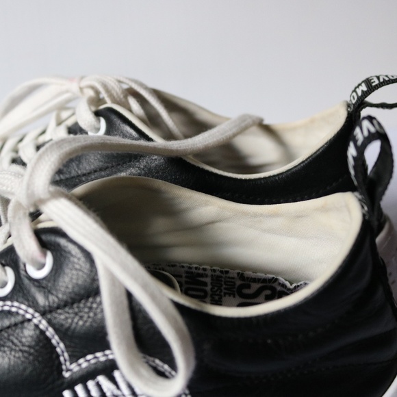 Love Moschino Black Leather Sneakers Running Shoes Heart Lace Up Women's 8 - Picture 11 of 11